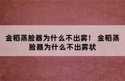 金稻蒸脸器为什么不出雾！ 金稻蒸脸器为什么不出雾状